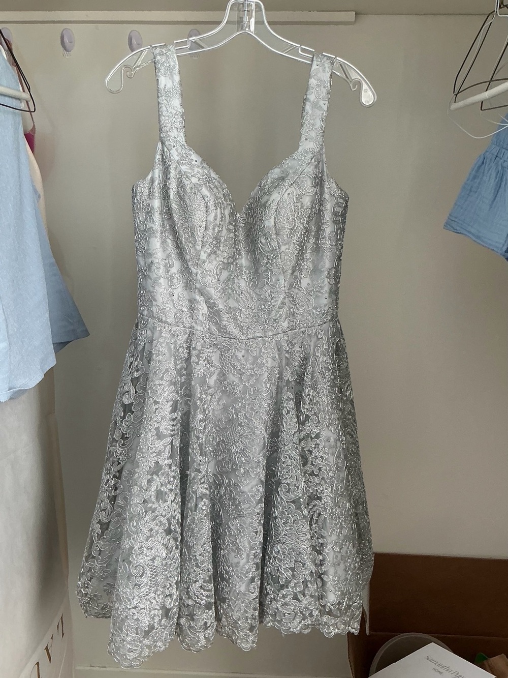 Silver Lace A-Line Prom Dress with Sweetheart Bodice